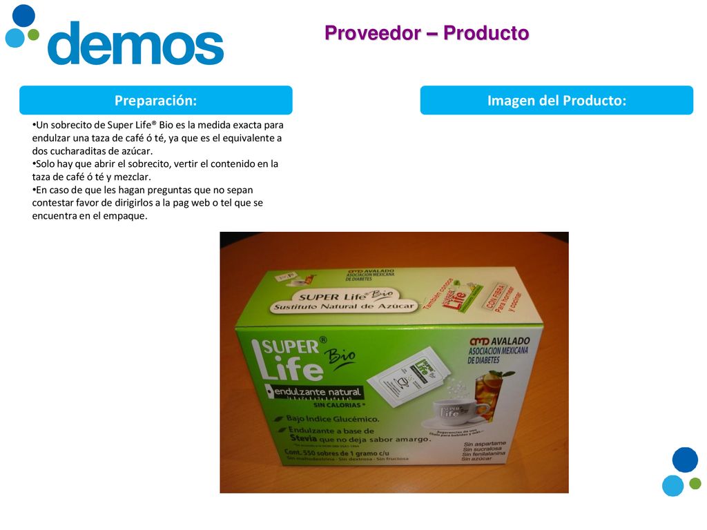Proveedor – Producto Preparación: Imagen del Producto:
