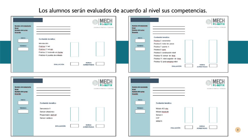 Los alumnos serán evaluados de acuerdo al nivel sus competencias.