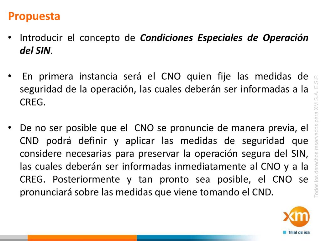 Propuesta Introducir el concepto de Condiciones Especiales de Operación del SIN.