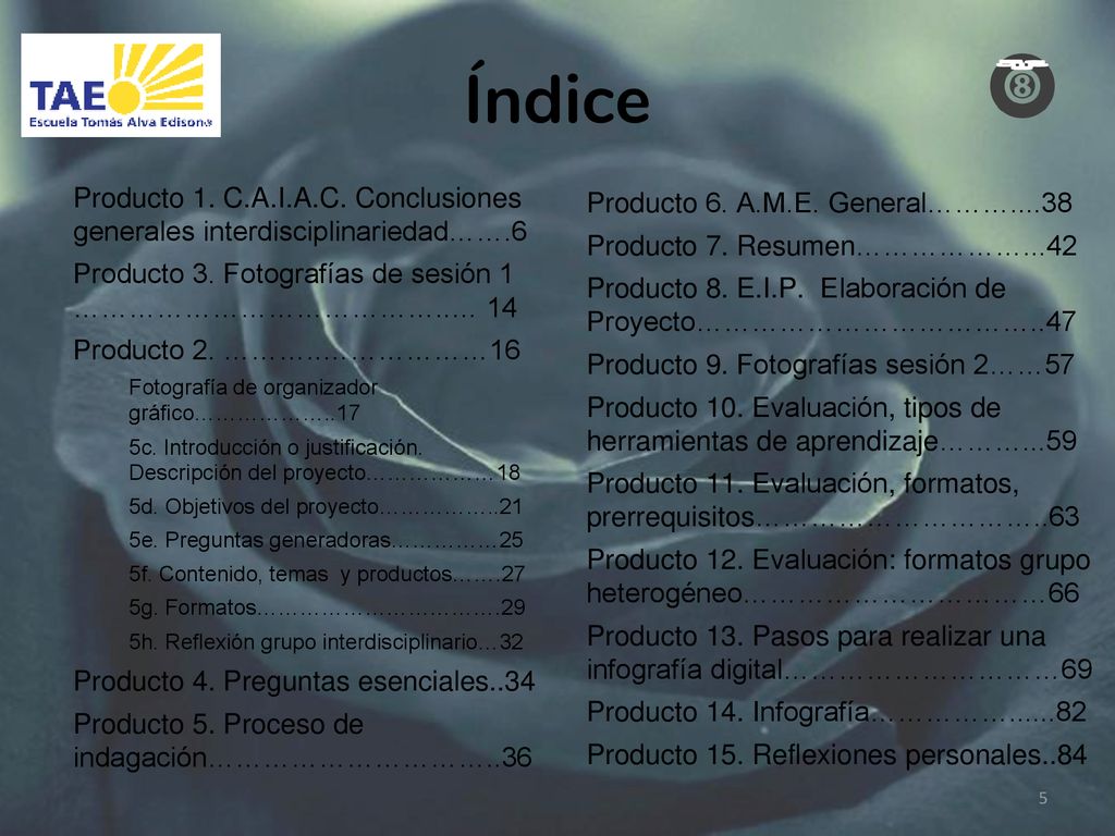 Índice Producto 1. C.A.I.A.C. Conclusiones generales interdisciplinariedad…….6. Producto 3. Fotografías de sesión 1 …………………………………..… 14.