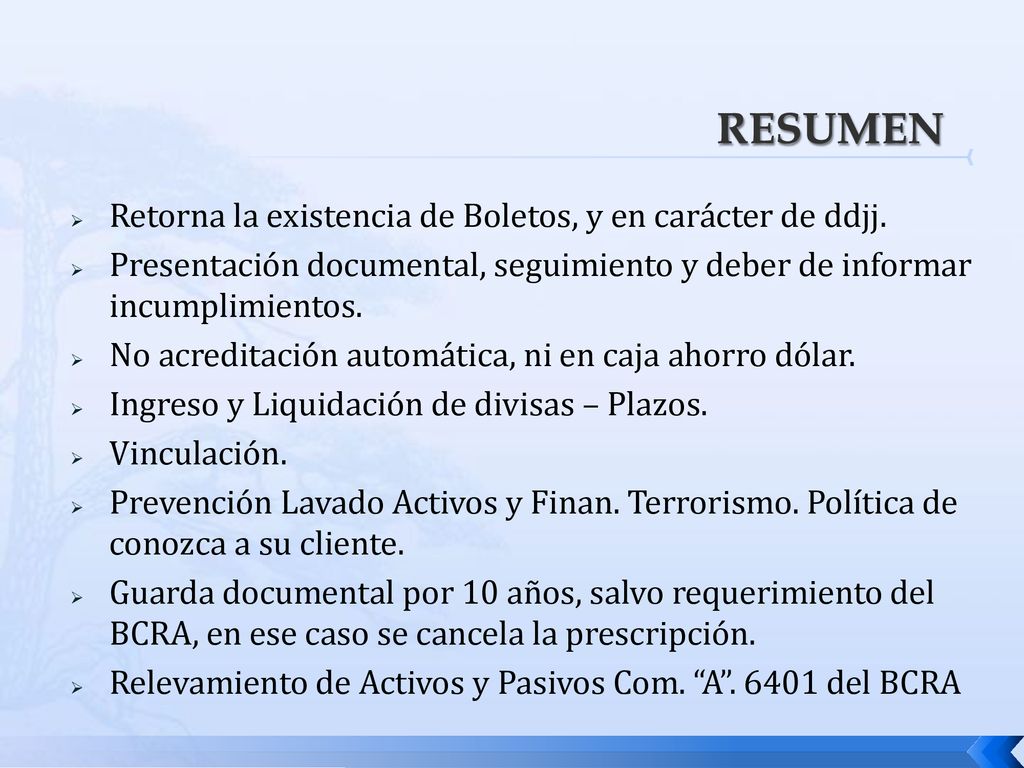 RESUMEN Retorna la existencia de Boletos, y en carácter de ddjj.