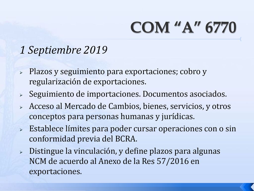 COM A Septiembre Plazos y seguimiento para exportaciones; cobro y regularización de exportaciones.