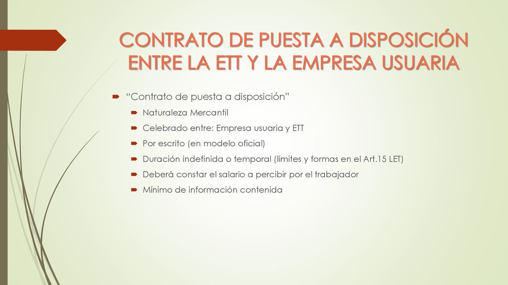 CONTRATO DE PUESTA A DISPOSICIÓN ENTRE LA ETT Y LA EMPRESA USUARIA