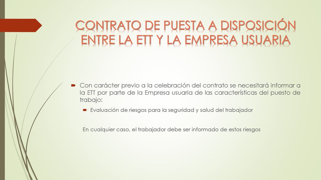 CONTRATO DE PUESTA A DISPOSICIÓN ENTRE LA ETT Y LA EMPRESA USUARIA