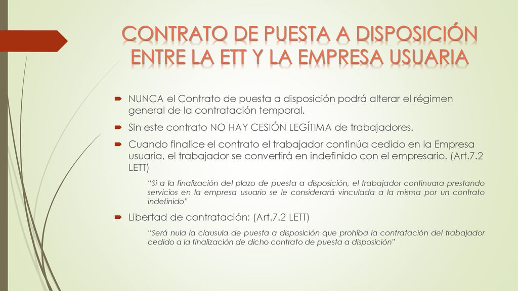 CONTRATO DE PUESTA A DISPOSICIÓN ENTRE LA ETT Y LA EMPRESA USUARIA