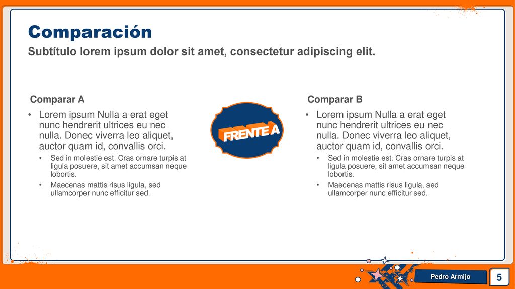 Comparación Subtítulo lorem ipsum dolor sit amet, consectetur adipiscing elit. Comparar A. Comparar B.