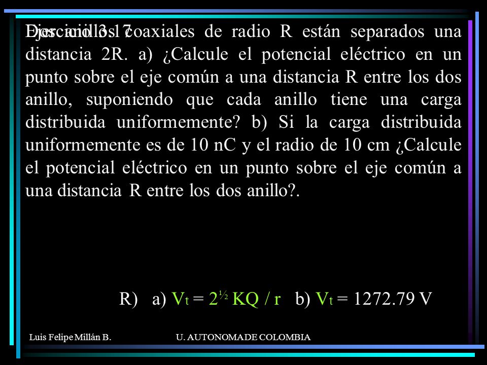 Dos anillos coaxiales de radio R están separados una distancia 2R