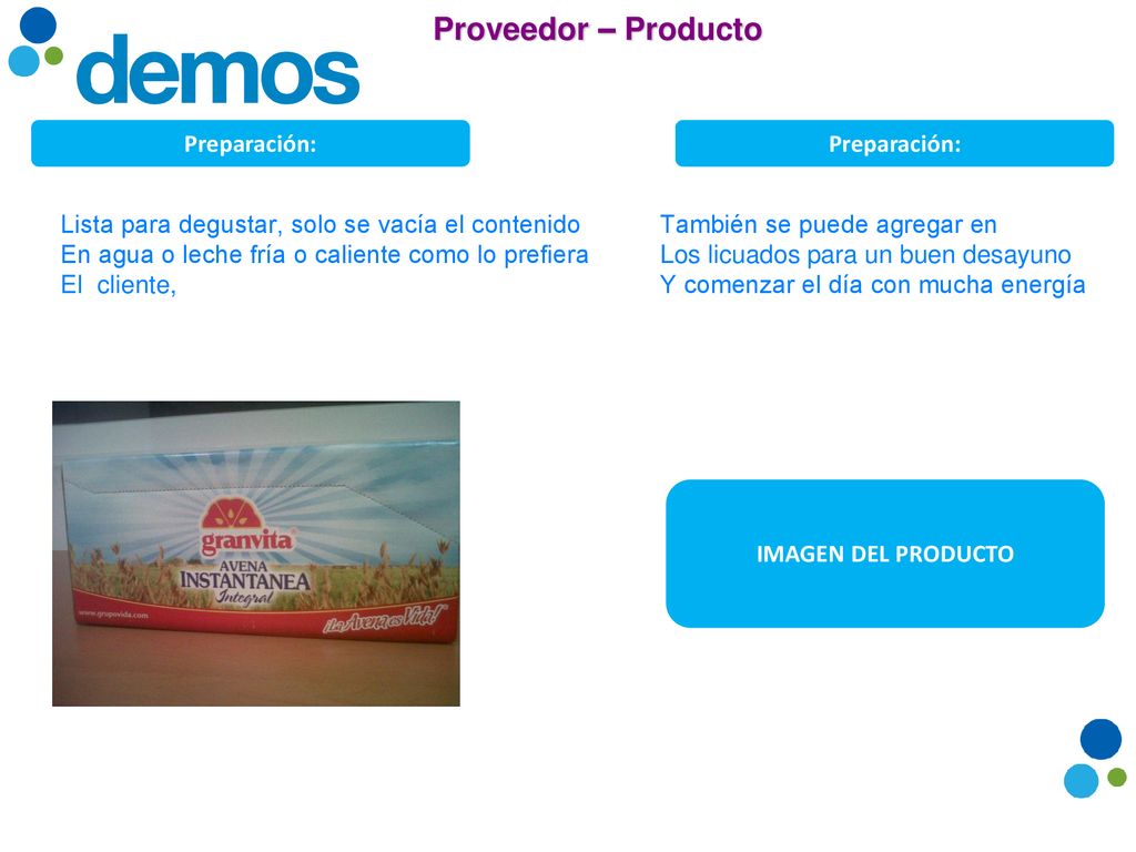 Proveedor – Producto Preparación: Preparación: