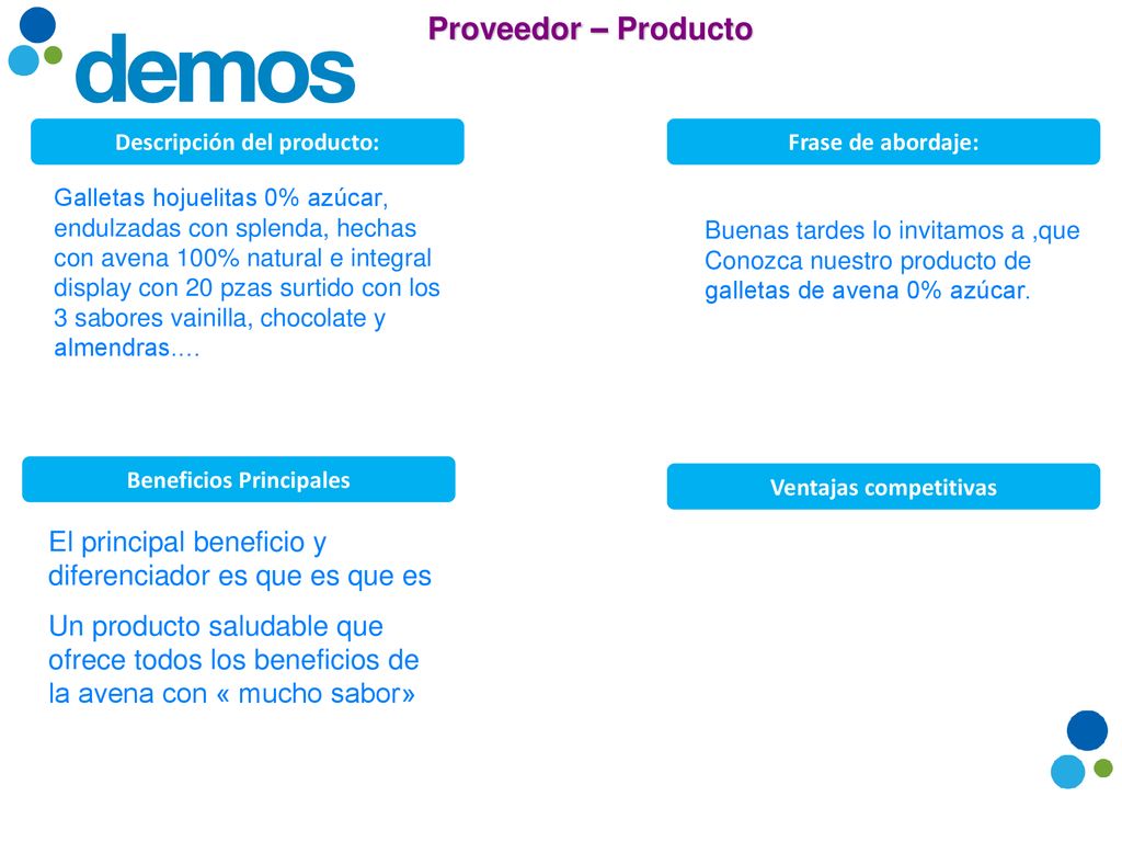 Descripción del producto: Beneficios Principales Ventajas competitivas