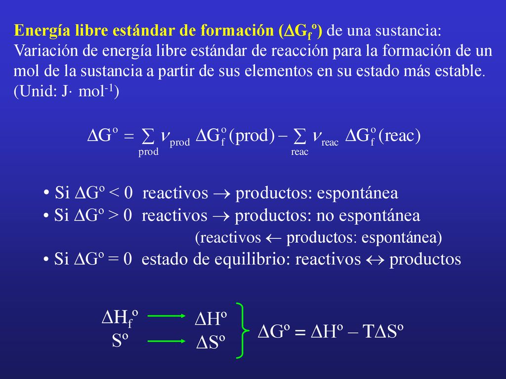 Si DGº < 0 reactivos ® productos: espontánea
