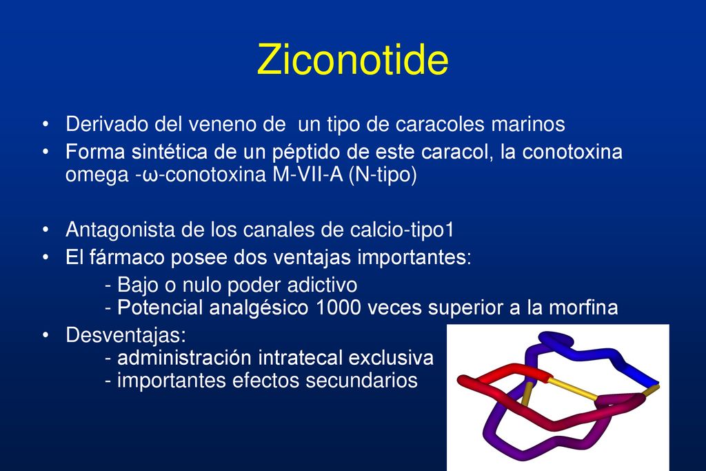 Ziconotide Derivado del veneno de un tipo de caracoles marinos