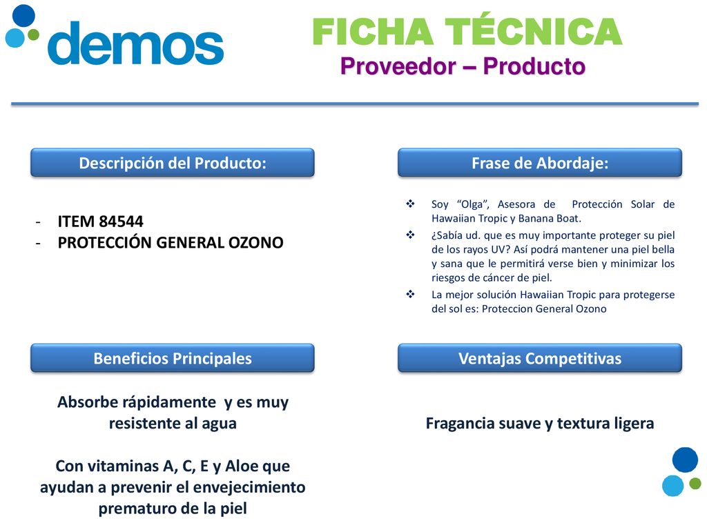 FICHA TÉCNICA Proveedor – Producto Descripción del Producto: