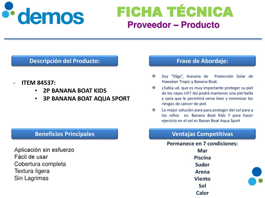 FICHA TÉCNICA Proveedor – Producto Descripción del Producto: