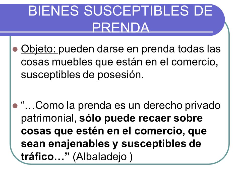 BIENES SUSCEPTIBLES DE PRENDA