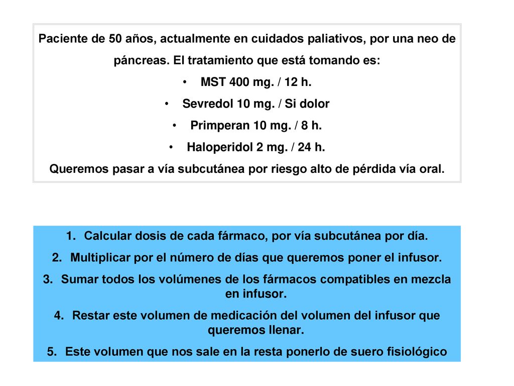 Queremos pasar a vía subcutánea por riesgo alto de pérdida vía oral.