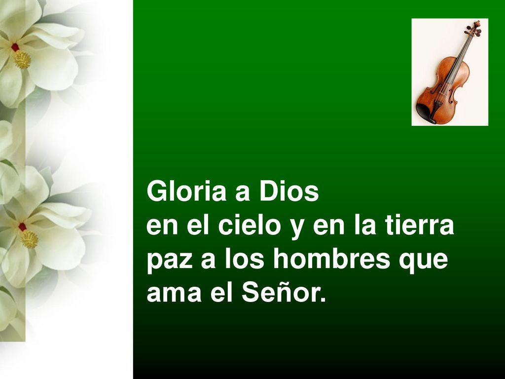 Gloria a Dios en el cielo y en la tierra paz a los hombres que ama el Señor.