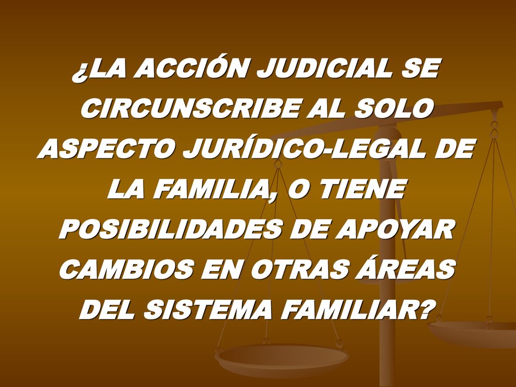 ¿LA ACCIÓN JUDICIAL SE CIRCUNSCRIBE AL SOLO ASPECTO JURÍDICO-LEGAL DE LA FAMILIA, O TIENE POSIBILIDADES DE APOYAR CAMBIOS EN OTRAS ÁREAS DEL SISTEMA FAMILIAR