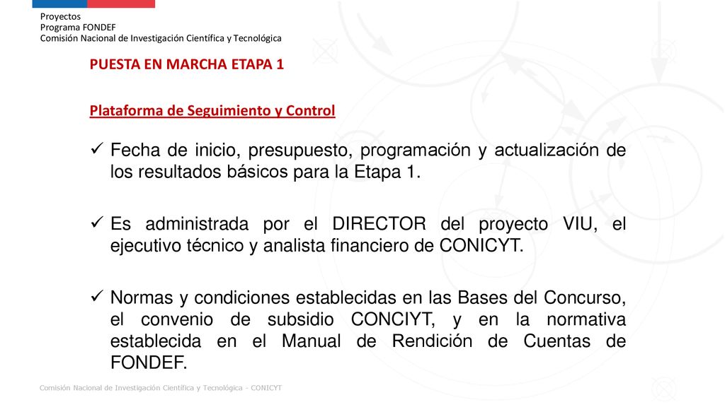 Proyectos Programa FONDEF Comisión Nacional de Investigación Científica y Tecnológica