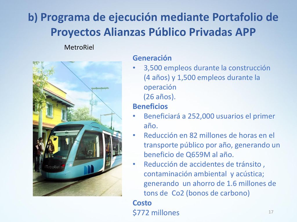 b) Programa de ejecución mediante Portafolio de Proyectos Alianzas Público Privadas APP