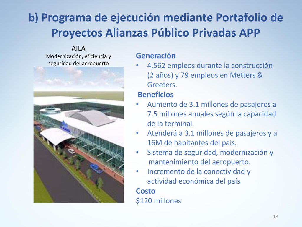 b) Programa de ejecución mediante Portafolio de Proyectos Alianzas Público Privadas APP