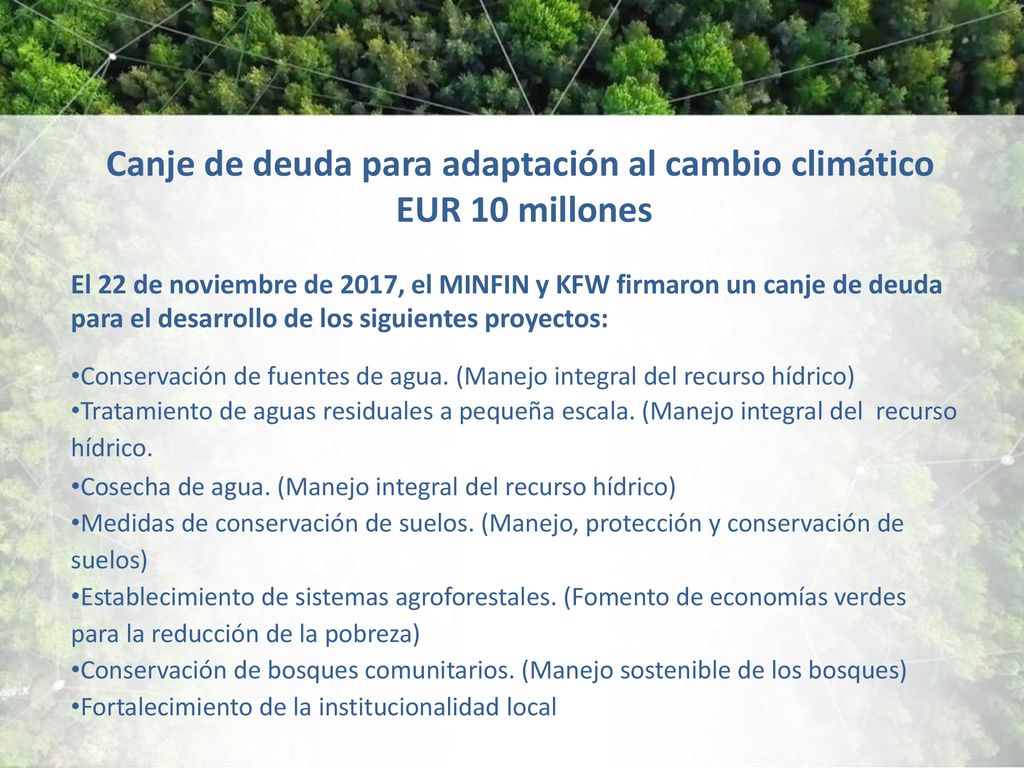 Canje de deuda para adaptación al cambio climático EUR 10 millones