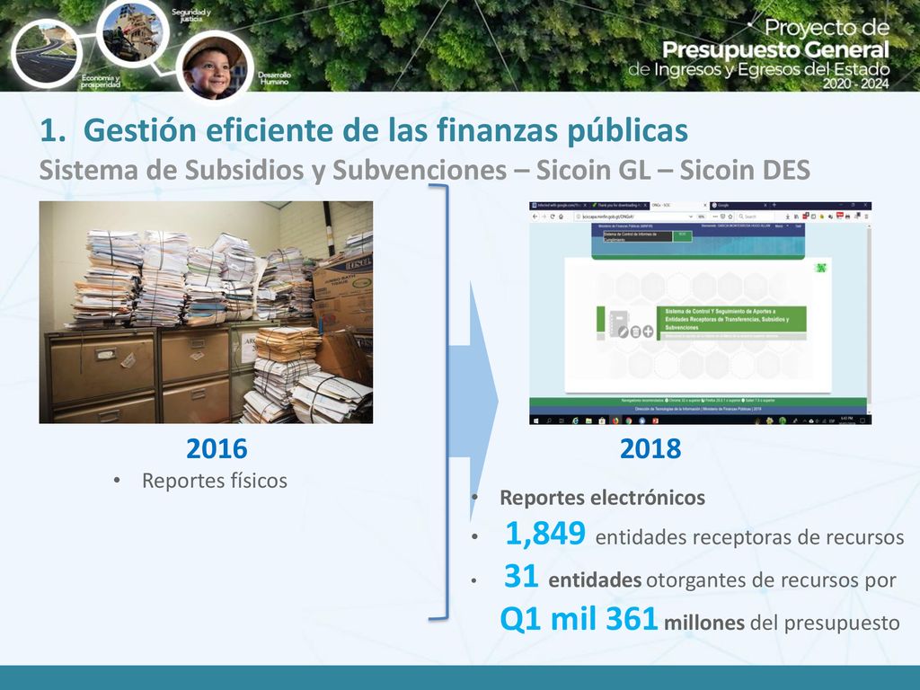 1. Gestión eficiente de las finanzas públicas Sistema de Subsidios y Subvenciones – Sicoin GL – Sicoin DES