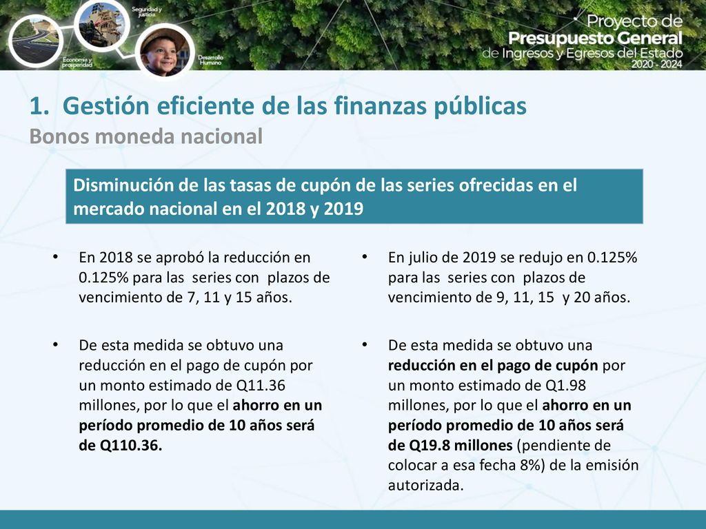 1. Gestión eficiente de las finanzas públicas Bonos moneda nacional