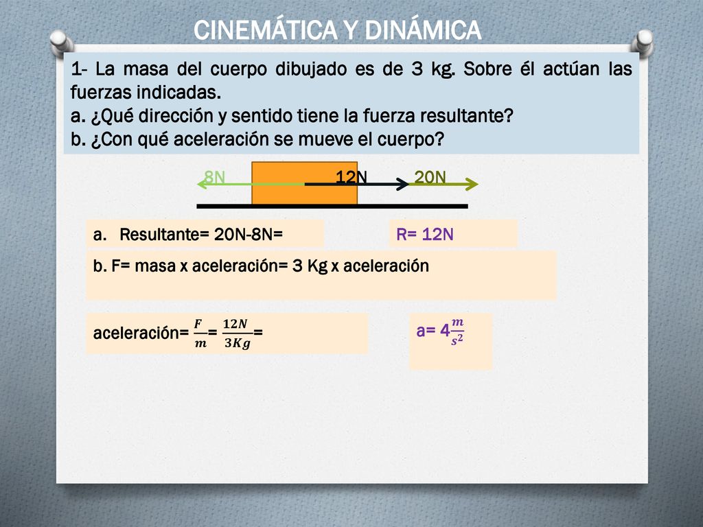 CINEMÁTICA Y DINÁMICA 1- La masa del cuerpo dibujado es de 3 kg. Sobre él actúan las fuerzas indicadas.