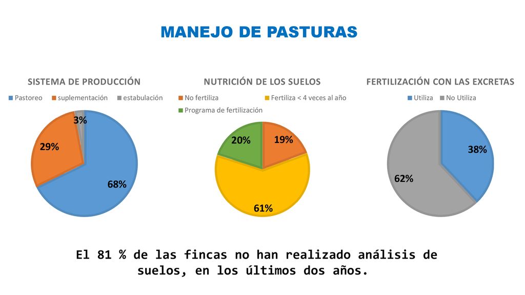 MANEJO DE PASTURAS El 81 % de las fincas no han realizado análisis de suelos, en los últimos dos años.