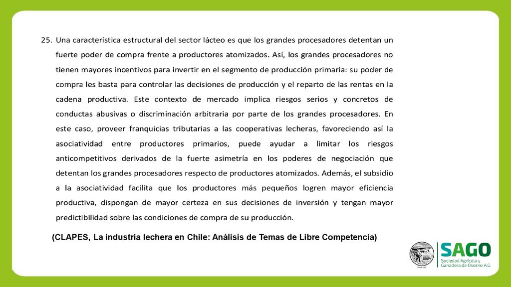 (CLAPES, La industria lechera en Chile: Análisis de Temas de Libre Competencia)