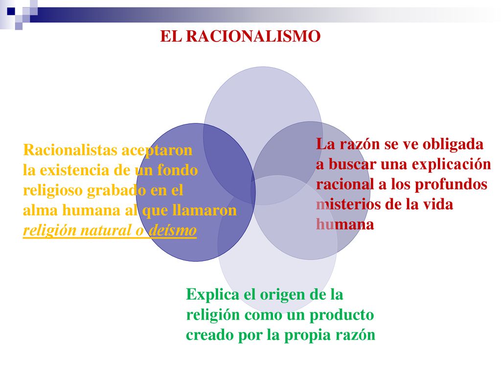 EL RACIONALISMO La razón se ve obligada. a buscar una explicación. racional a los profundos. misterios de la vida.