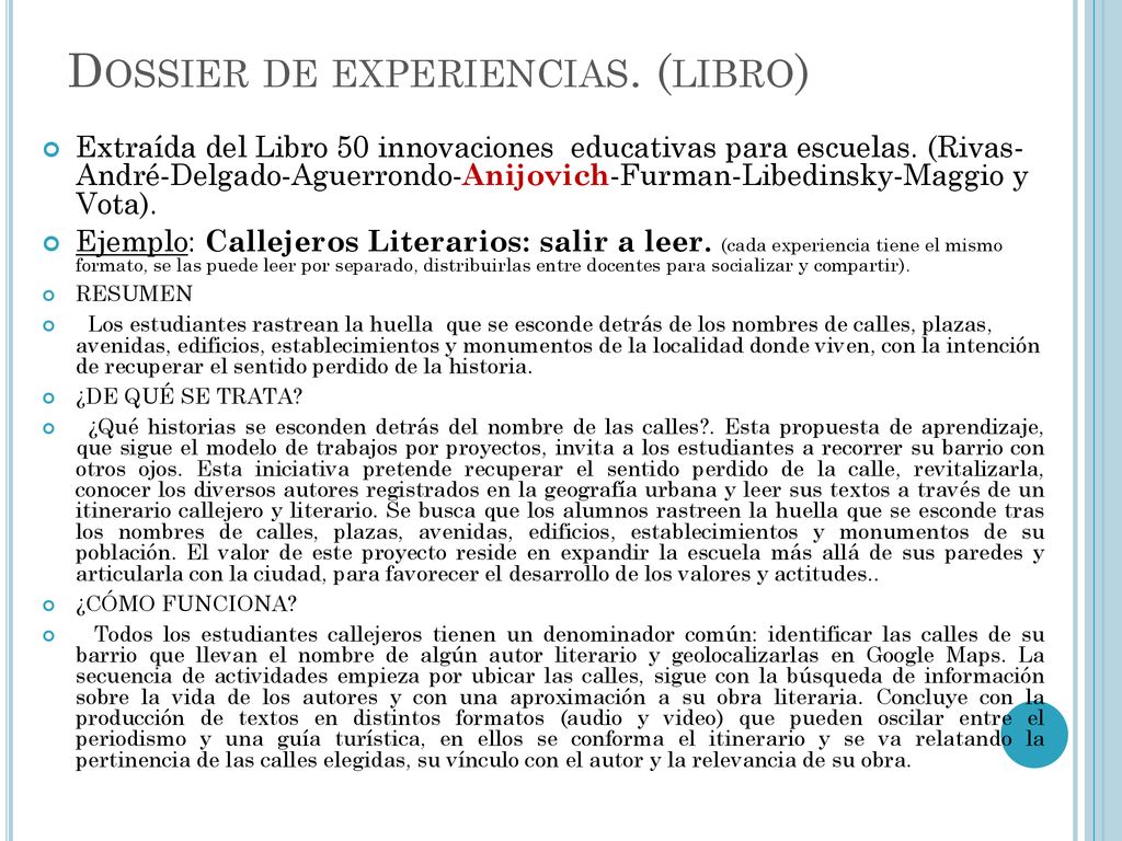 Dossier de experiencias. (libro)