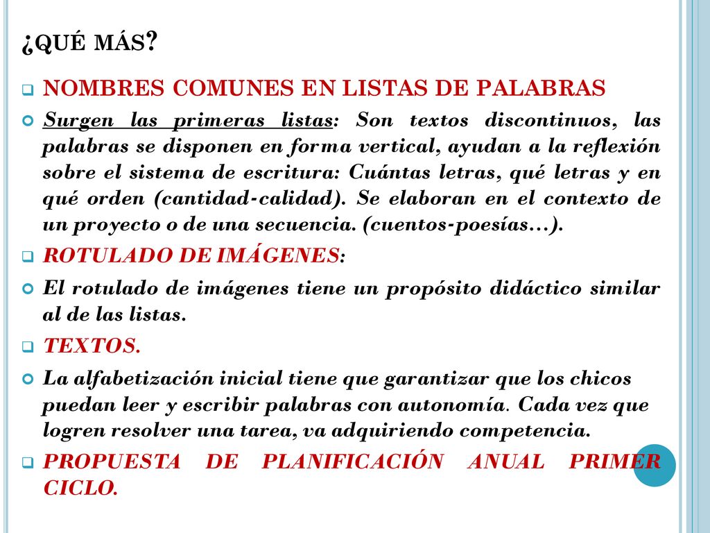 ¿qué más NOMBRES COMUNES EN LISTAS DE PALABRAS