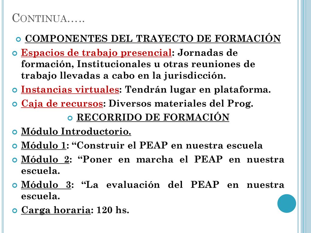 COMPONENTES DEL TRAYECTO DE FORMACIÓN RECORRIDO DE FORMACIÓN