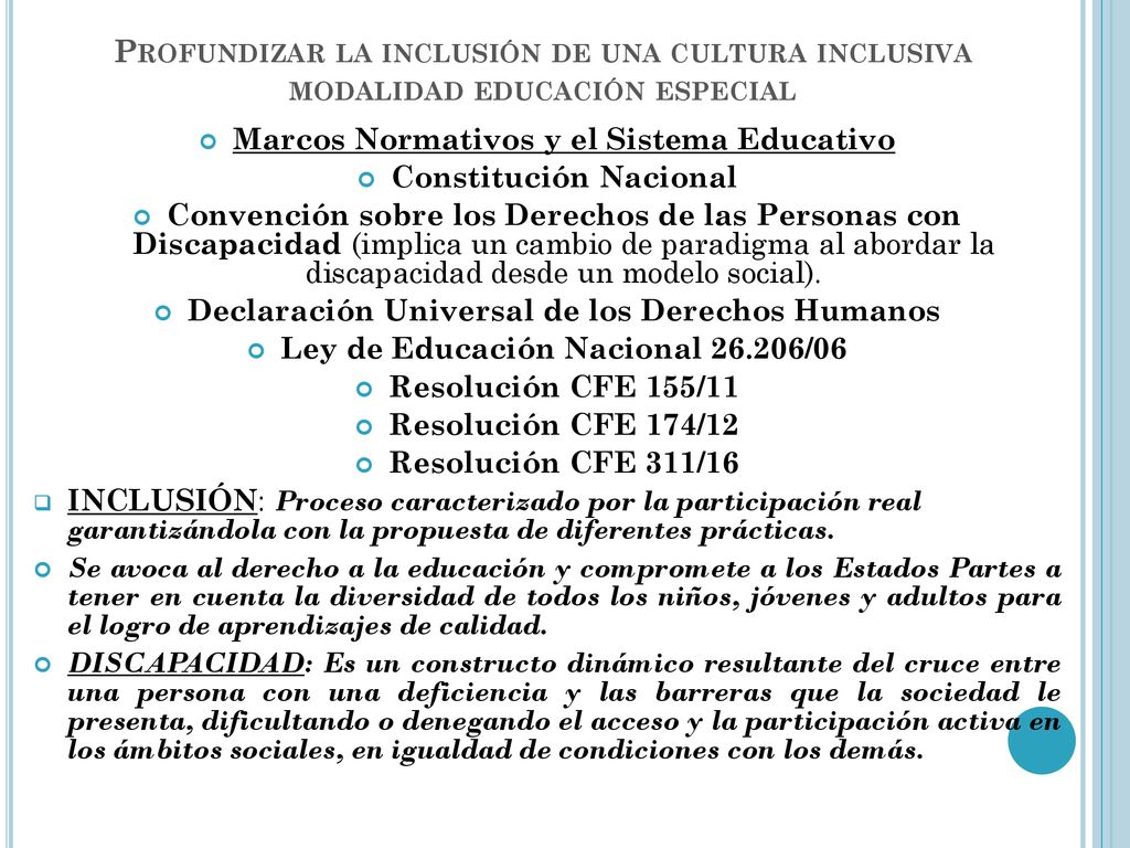 Profundizar la inclusión de una cultura inclusiva modalidad educación especial
