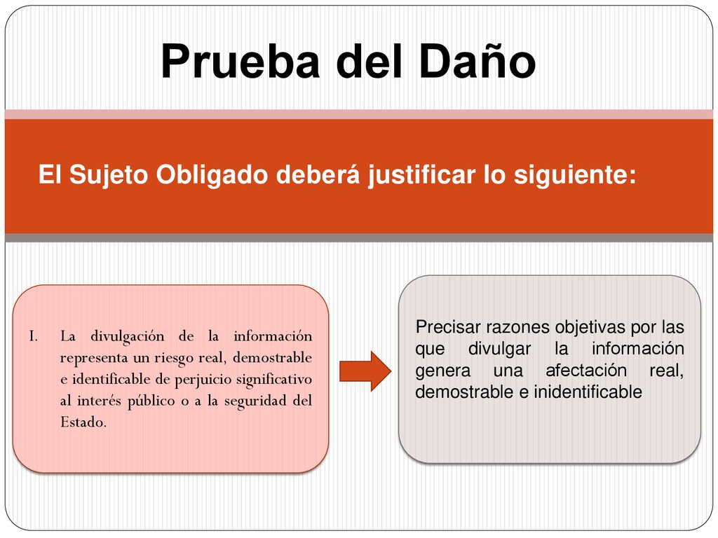 Prueba del Daño El Sujeto Obligado deberá justificar lo siguiente: