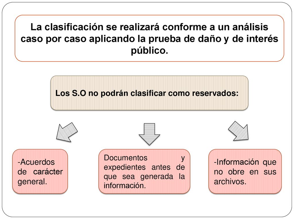 La clasificación se realizará conforme a un análisis caso por caso aplicando la prueba de daño y de interés público.