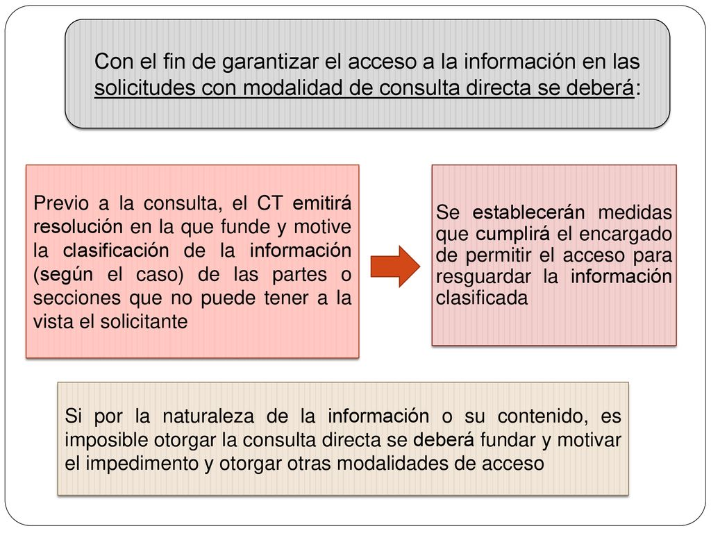 Con el fin de garantizar el acceso a la información en las solicitudes con modalidad de consulta directa se deberá: