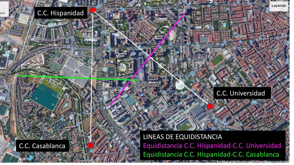 C.C. Hispanidad C.C. Universidad. LINEAS DE EQUIDISTANCIA. Equidistancia C.C. Hispanidad-C.C. Universidad.