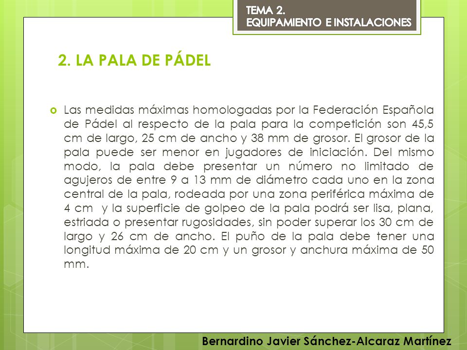 TEMA 2. EQUIPAMIENTO E INSTALACIONES. 2. LA PALA DE PÁDEL.