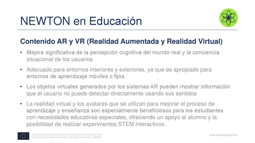 NEWTON en Educación Contenido AR y VR (Realidad Aumentada y Realidad Virtual)