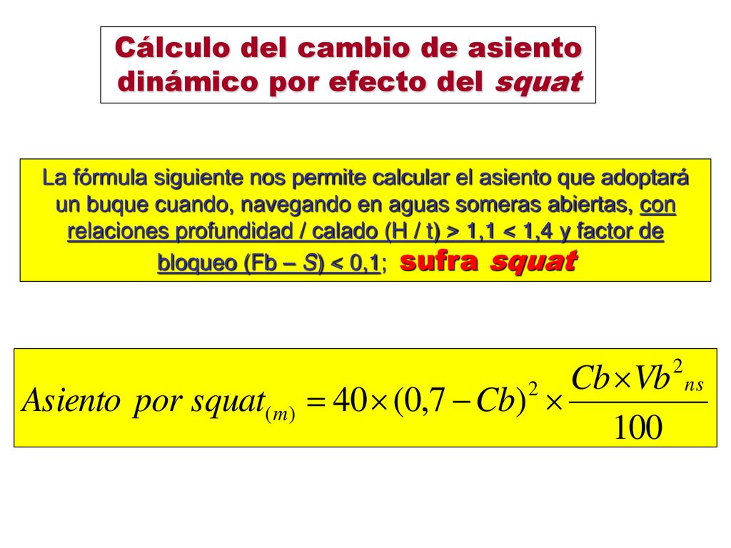 Cálculo del cambio de asiento dinámico por efecto del squat