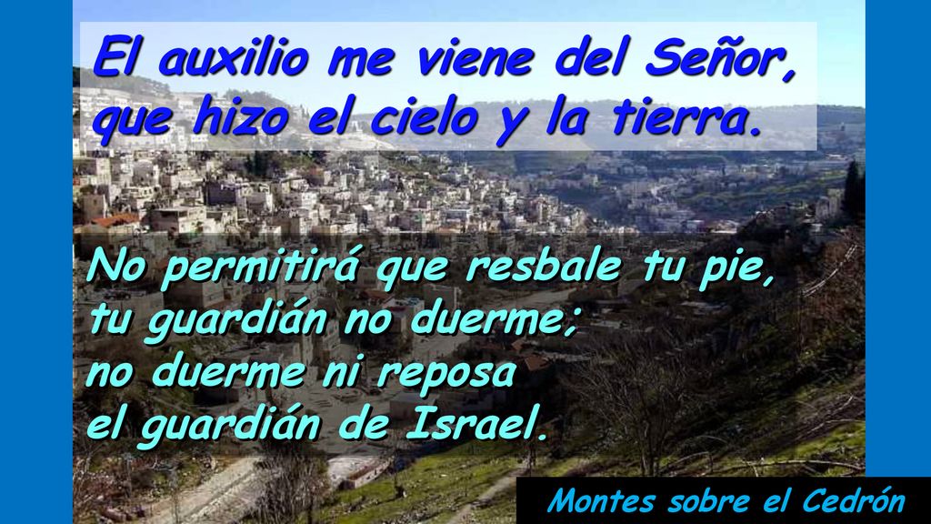 El auxilio me viene del Señor, que hizo el cielo y la tierra.