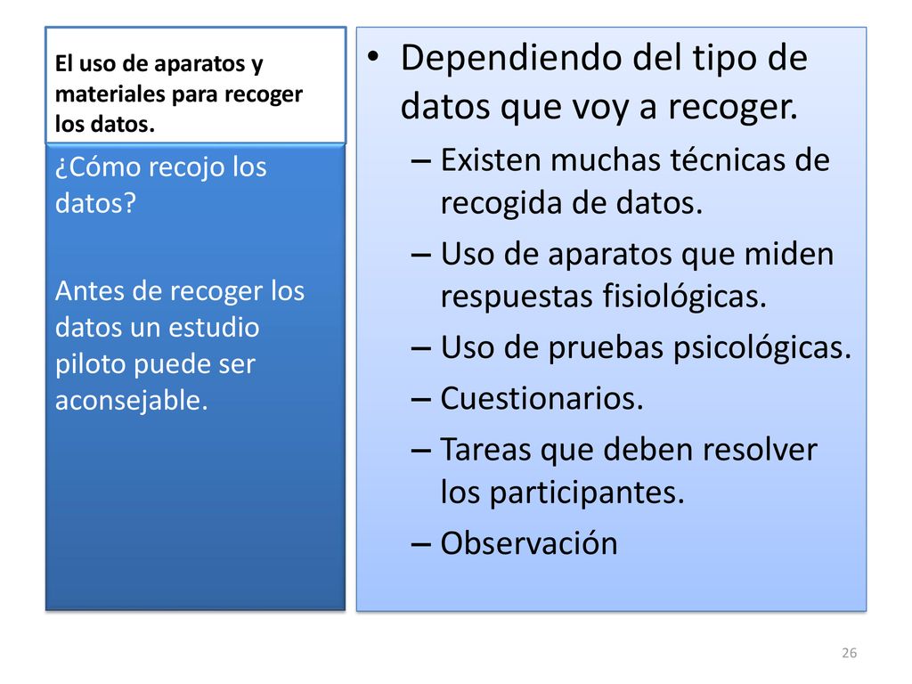 El uso de aparatos y materiales para recoger los datos.