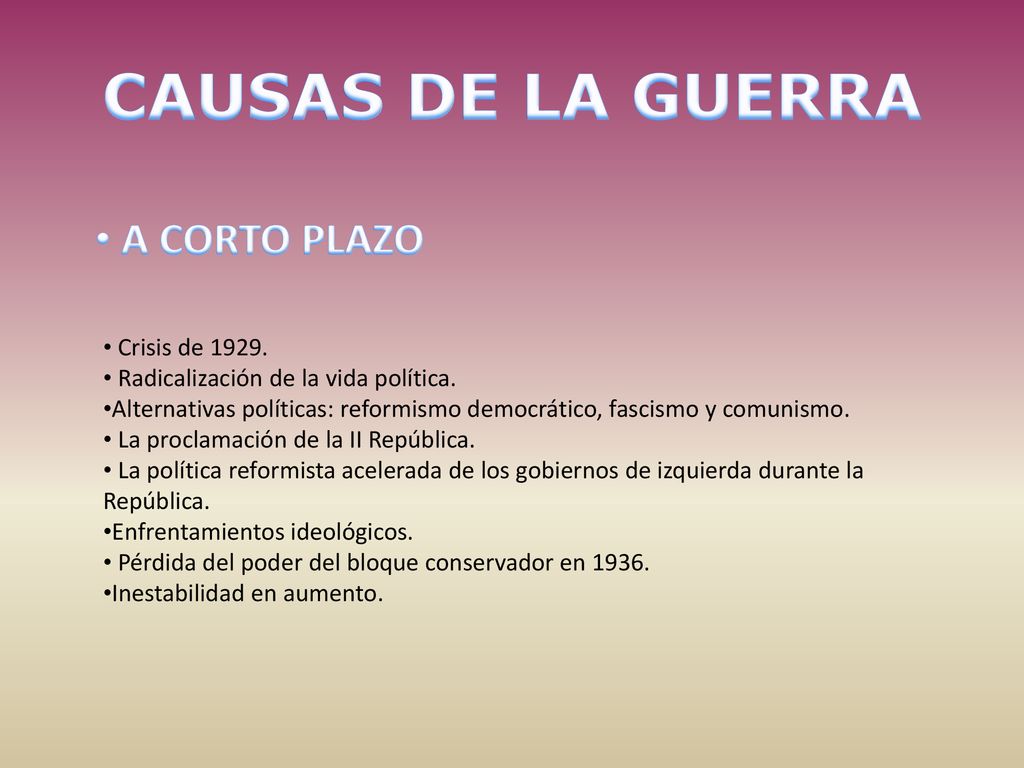 CAUSAS DE LA GUERRA A CORTO PLAZO Crisis de 1929.