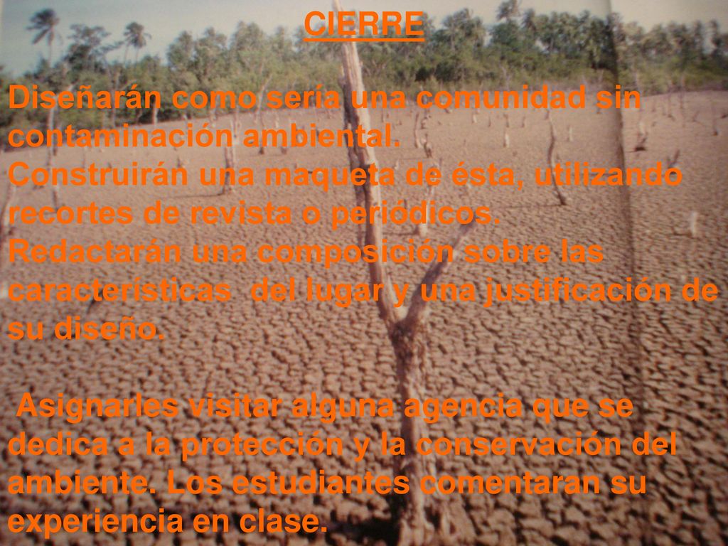 CIERRE Diseñarán como sería una comunidad sin contaminación ambiental. Construirán una maqueta de ésta, utilizando recortes de revista o periódicos.