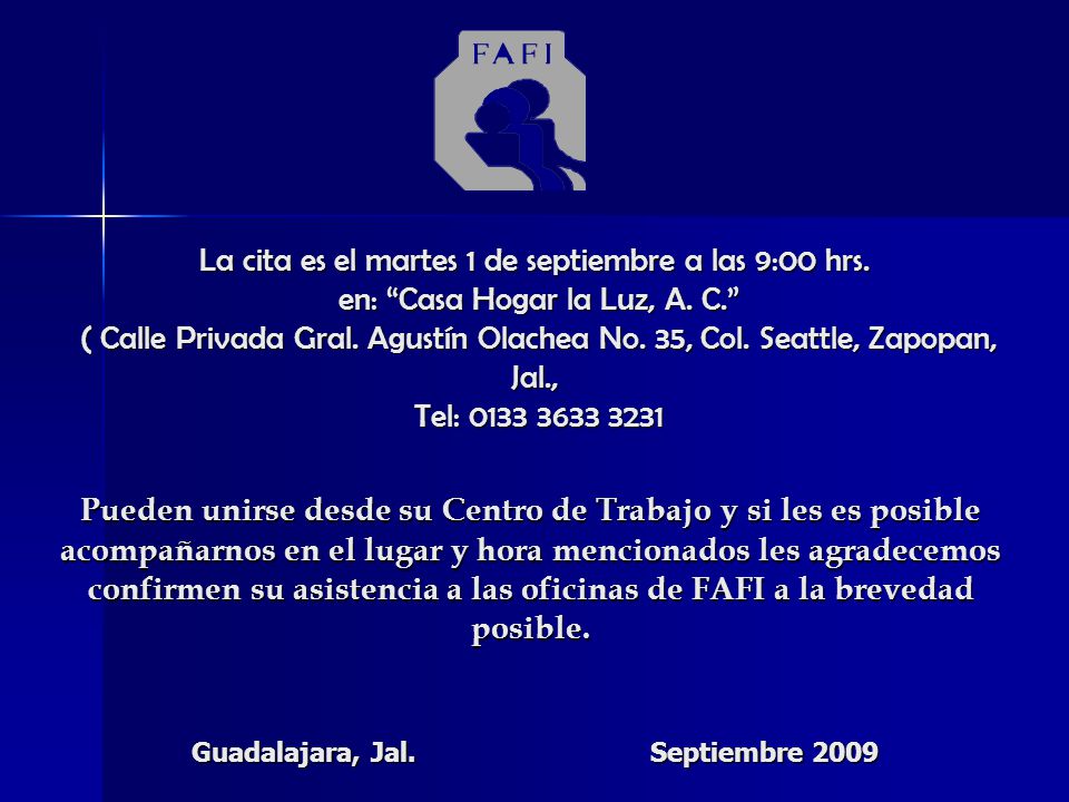 La cita es el martes 1 de septiembre a las 9:00 hrs.