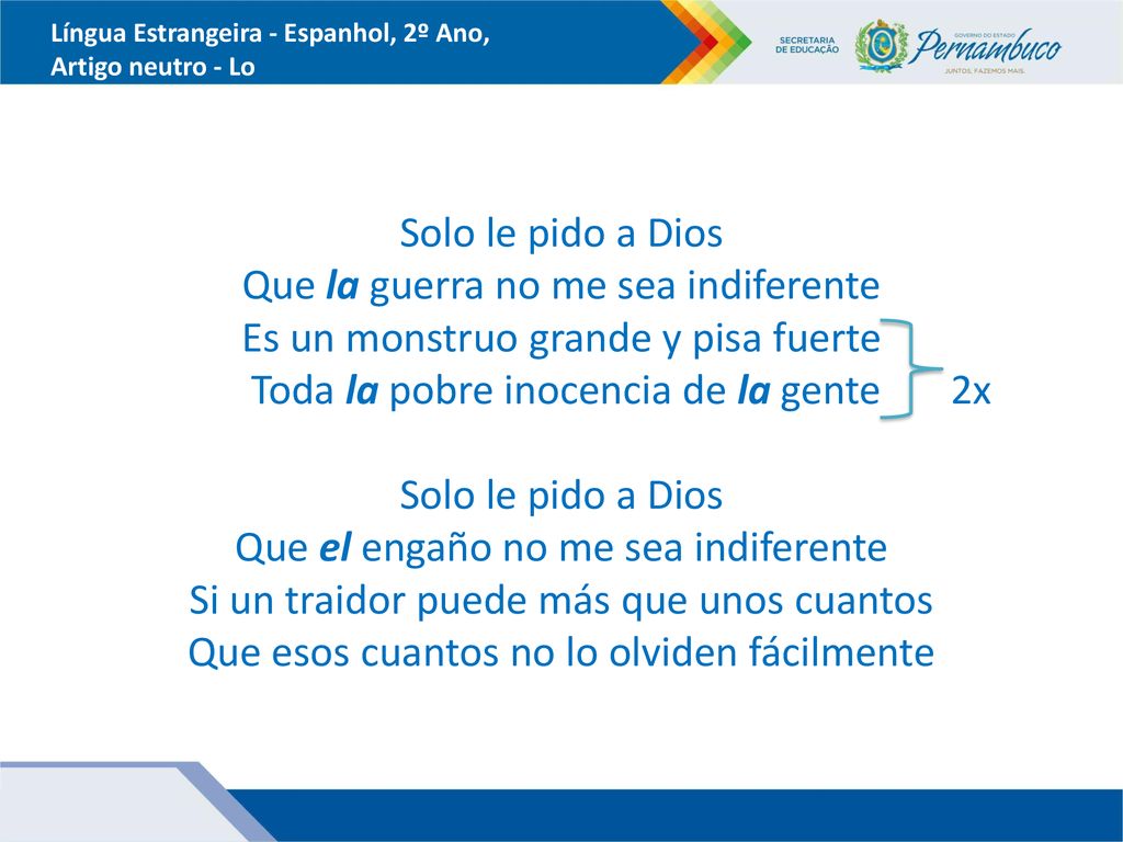 Língua Estrangeira - Espanhol, 2º Ano, Artigo neutro - Lo