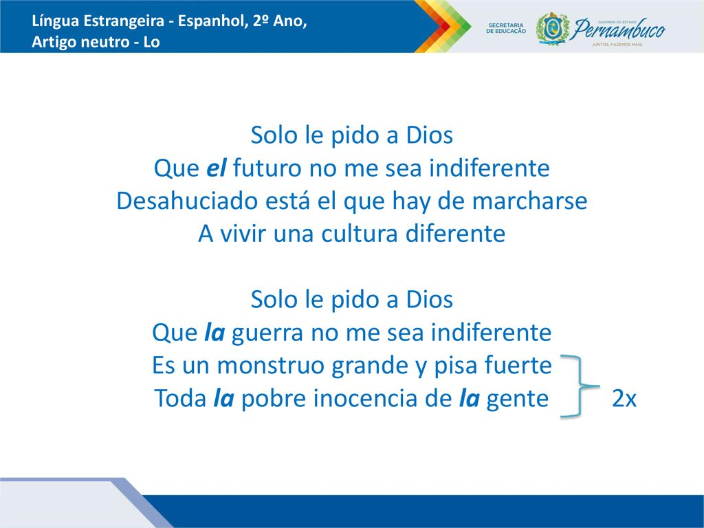 Língua Estrangeira - Espanhol, 2º Ano, Artigo neutro - Lo
