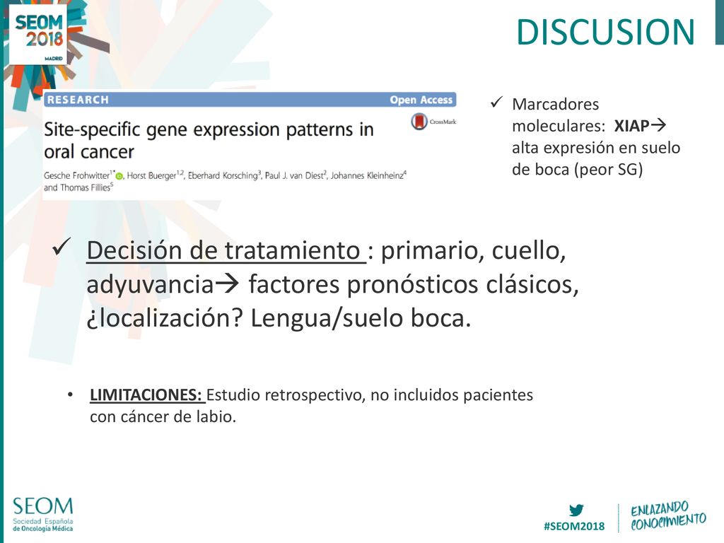 DISCUSION Marcadores moleculares: XIAP alta expresión en suelo de boca (peor SG)